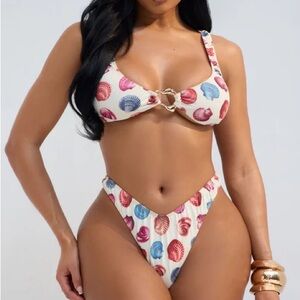 Fashion Nova Sultry Summer Hardware Ruched Thong 2 Piece Bikini